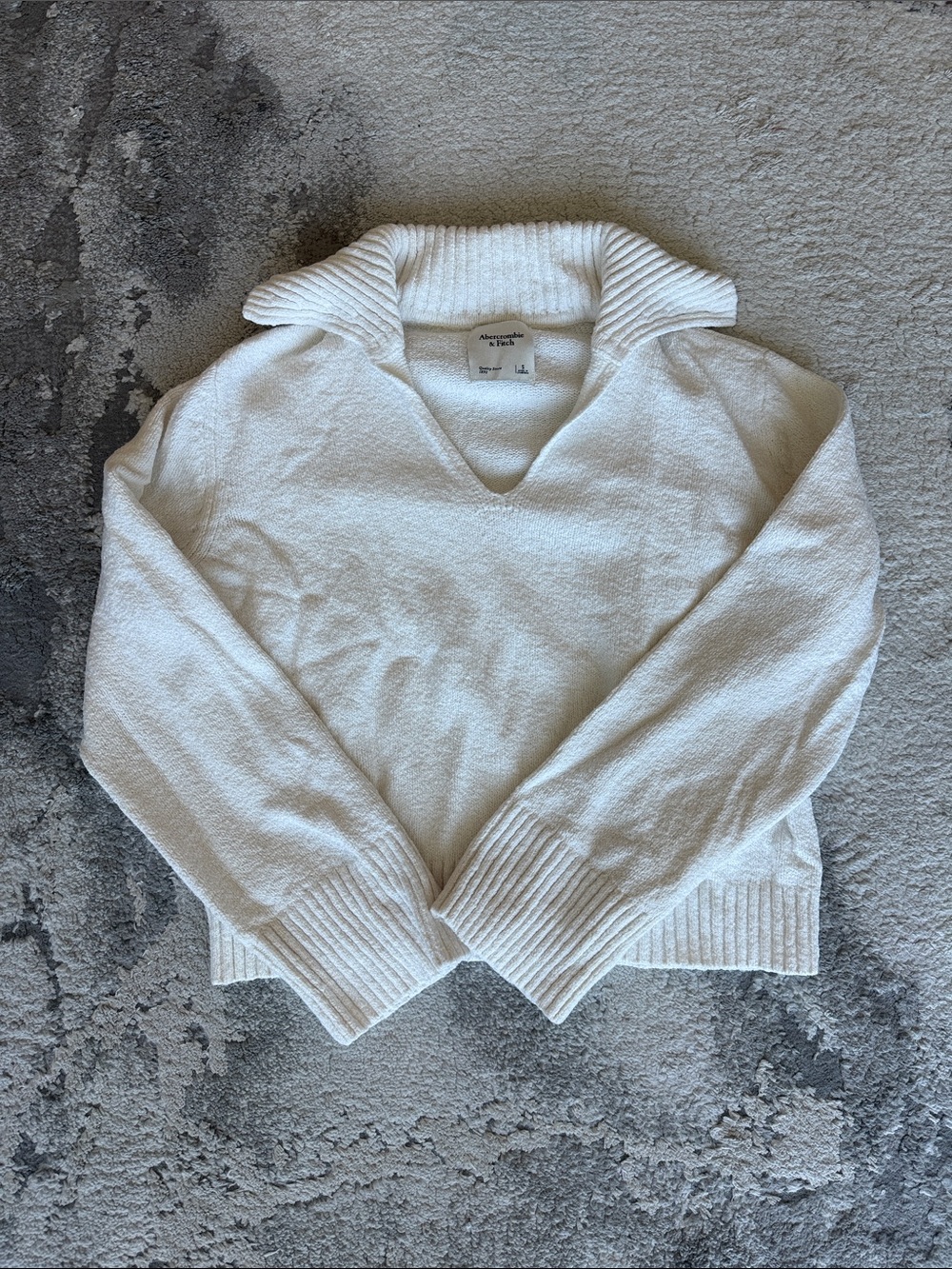 Abercrombie & Fitch Cream Ribbed Collared V-Neck Sweater